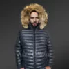 Classic Duck Down Leather bomber for Men with hood