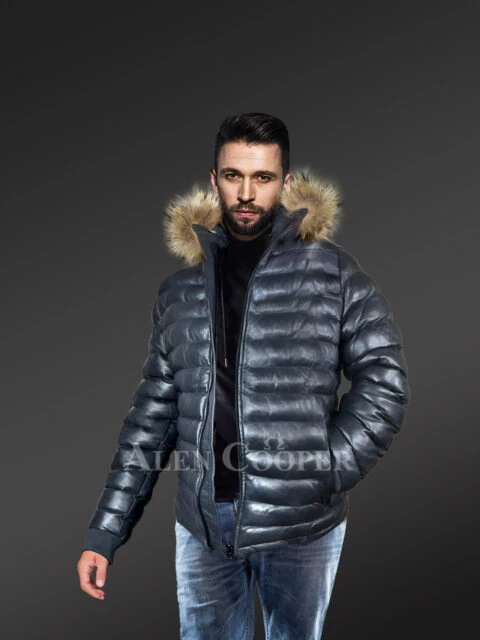 Goose Down Puffer Jacket for Men in Bomber Style