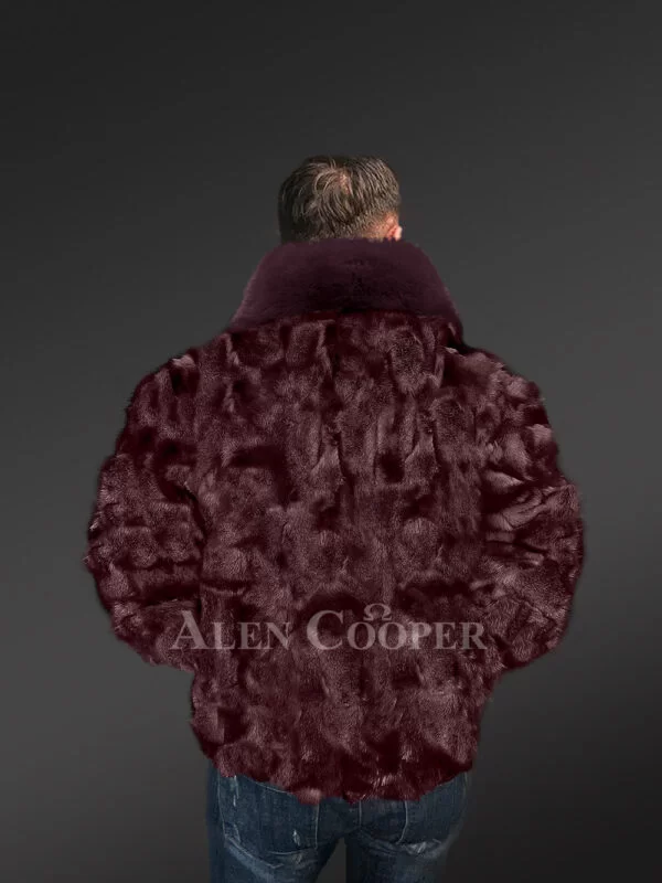 Jacket in Fox Fur for Men in Burgundy - Image 3