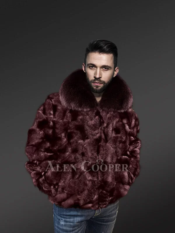 Jacket in Fox Fur for Men in Burgundy - Image 2