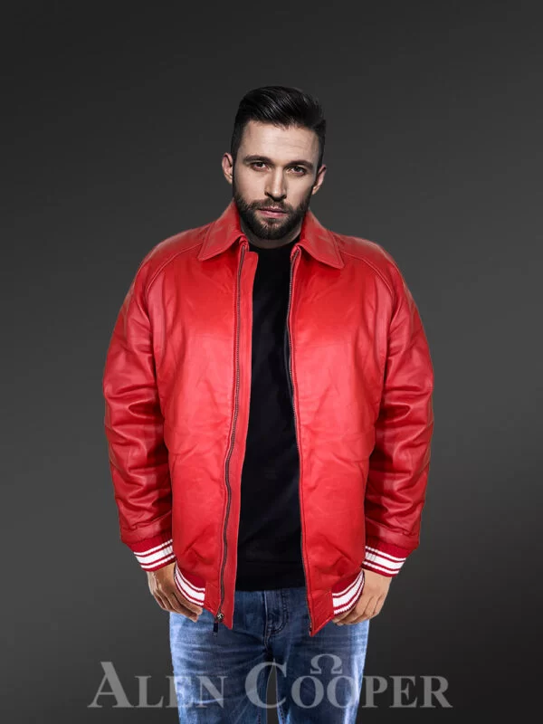 Mens Red Lambskin Leather Bomber – Vibrant Looks with Promise of Comfort - Image 3