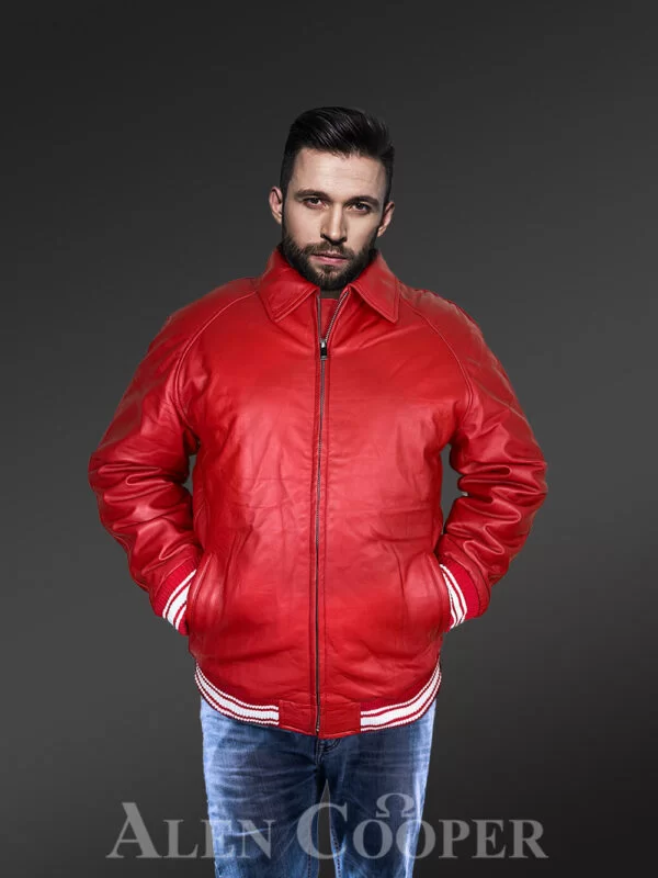Mens Red Lambskin Leather Bomber – Vibrant Looks with Promise of Comfort - Image 2