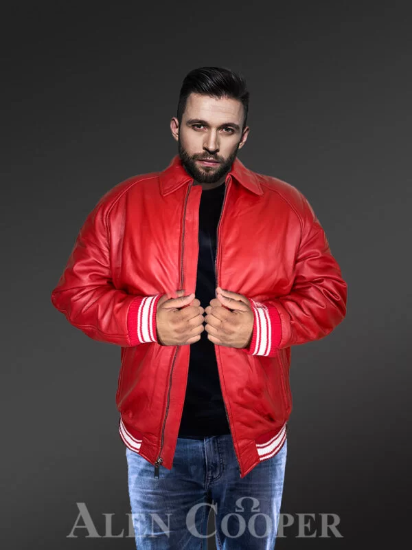 Mens Red Lambskin Leather Bomber – Vibrant Looks with Promise of Comfort - Image 4