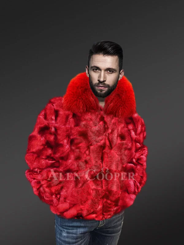 Bomber in Fox Fur for Men in Wavy Fur Sections - Image 2
