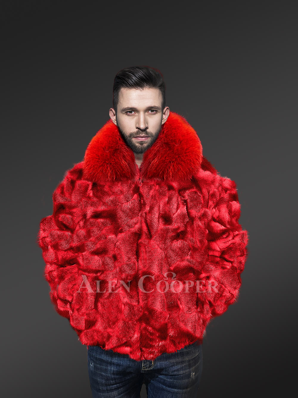 Alen Cooper Mink Fur Bomber Jacket with Hood for Men