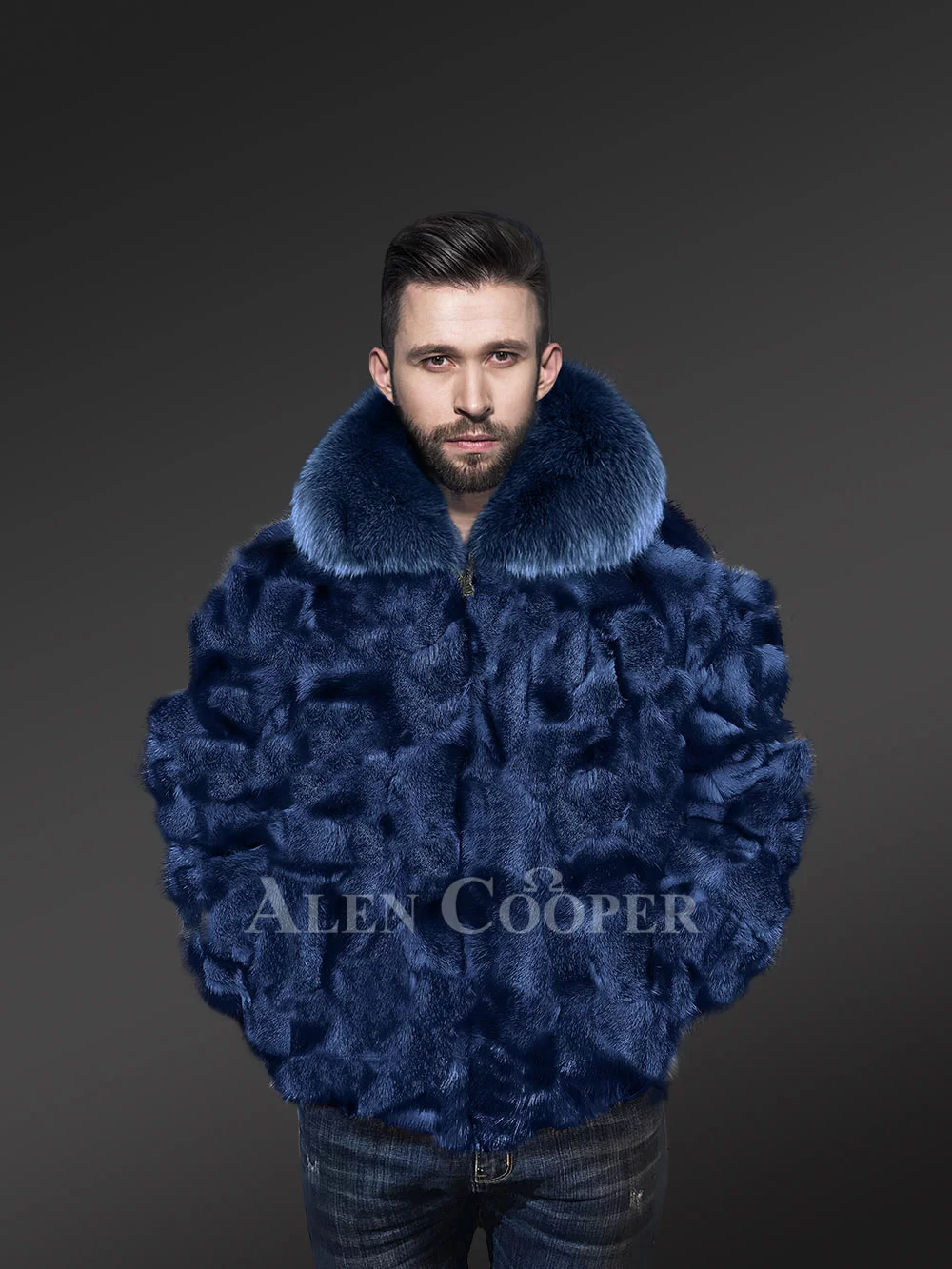 Men's Mink with Fox Fur Bomber Jacket With Chinchilla Collar