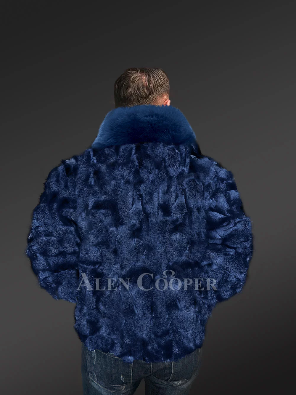 Alen Cooper Women Rabbit Fur Bomber in Navy