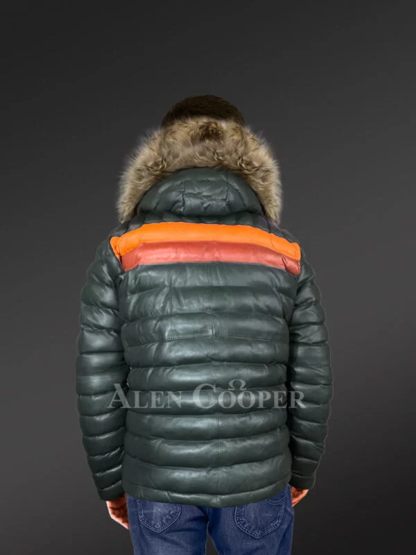 Goose Down Leather Bomber for Men with Vibrant Shades - Image 3