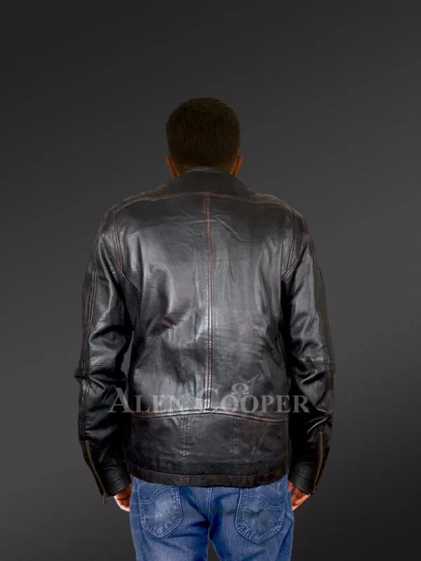 Leather Moto Jacket with Band Collar – Step out In Style - Image 5
