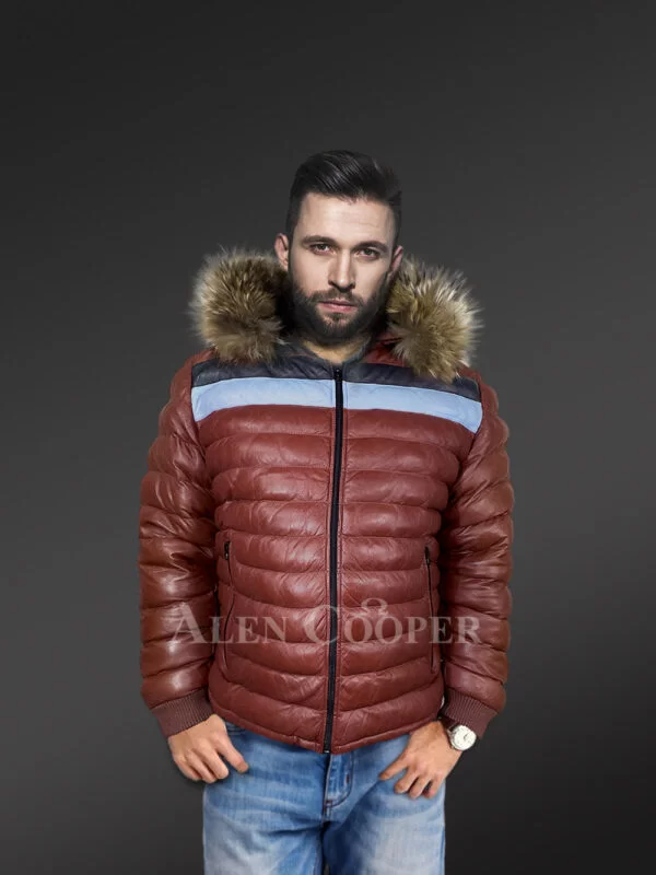 Leather Bomber Goose Down Luxurious Puffer Jacket For Men - Image 3