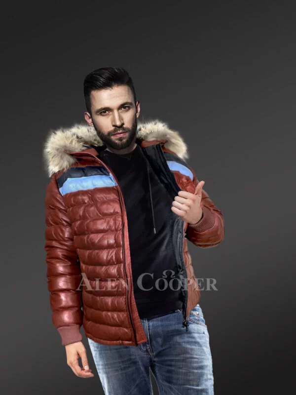 Leather Bomber Goose Down Luxurious Puffer Jacket For Men - Image 2