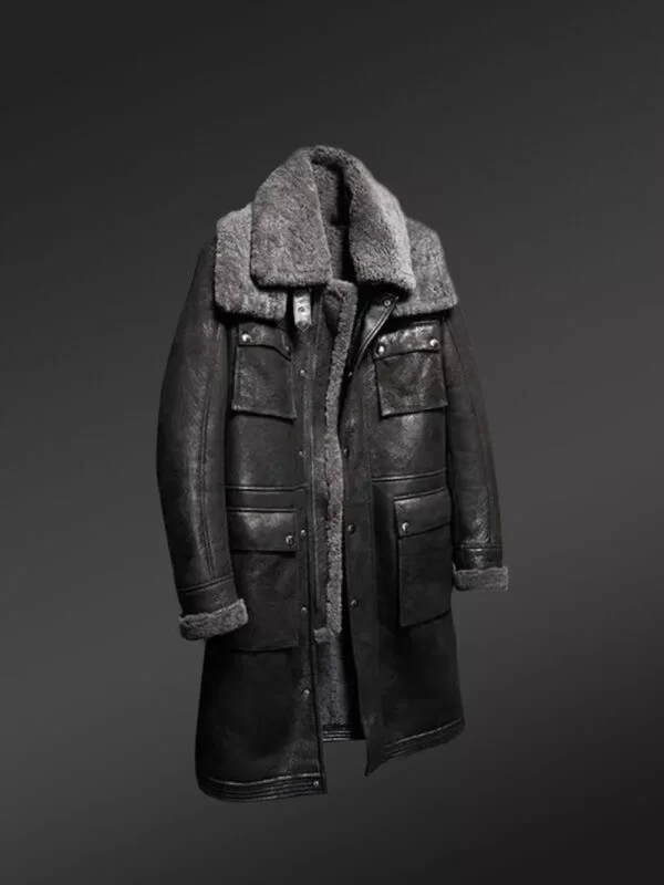 Men Long Coat in Sheepskin with Wool Trim Accents - Image 2