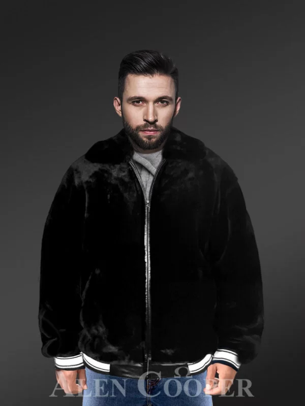 Sheepskin Bomber Mouton Varsity for Men with Adjustable Hem and Wrist - Image 4