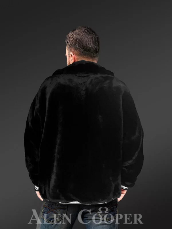 Sheepskin Bomber Mouton Varsity for Men with Adjustable Hem and Wrist - Image 7
