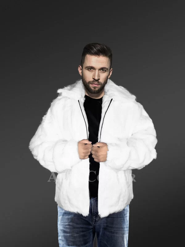 Mens White Coat of Rabbit Fur – Lightweight & Absolute Comfort - Image 4