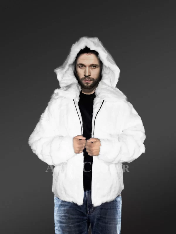 Mens White Coat of Rabbit Fur – Lightweight & Absolute Comfort - Image 2