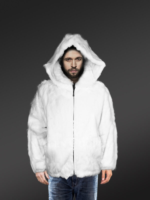 Mens White Coat of Rabbit Fur – Lightweight & Absolute Comfort - Image 3