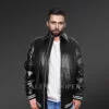 Men Stylish Leather Bomber with a Zip-up Front