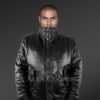 Mens Turtle Neck Leather Bomber Jacket