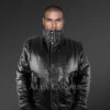 Mens Turtle Neck Leather Bomber Jacket