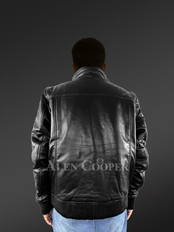 Mens Turtle Neck Leather Bomber Jacket - Image 6