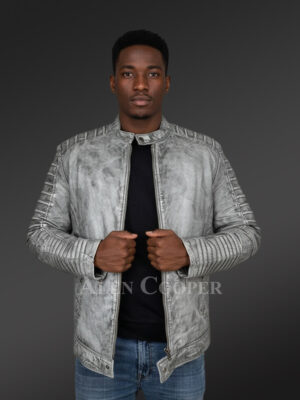 Motorcycle Leather Jacket for Men in A Classic Fusion Of Grey Shades