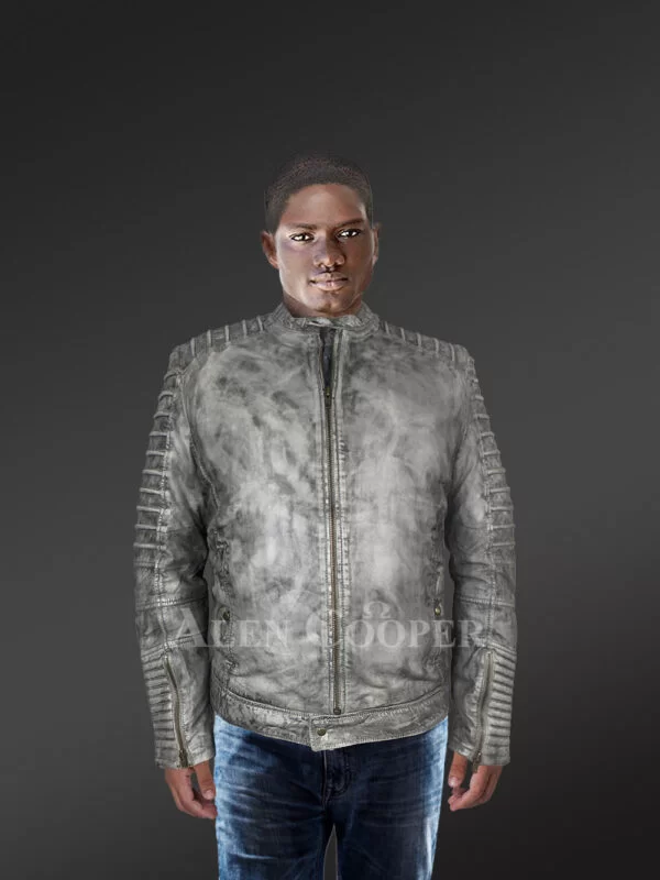 Motorcycle Leather Jacket for Men in A Classic Fusion Of Grey Shades - Image 2
