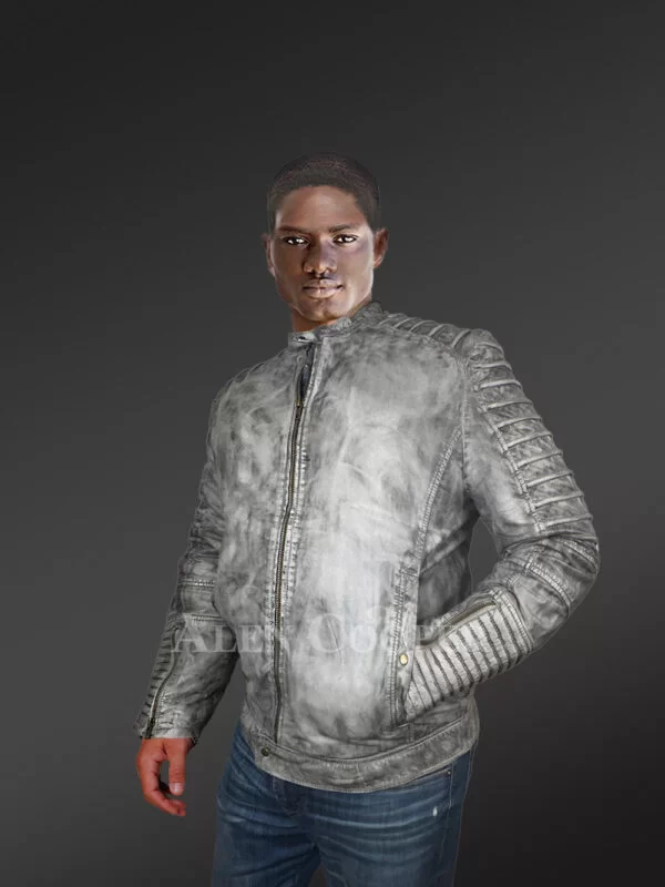Motorcycle Leather Jacket for Men in A Classic Fusion Of Grey Shades - Image 5