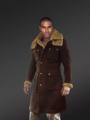 Posh Shearling Long Coat in Coffee for Men