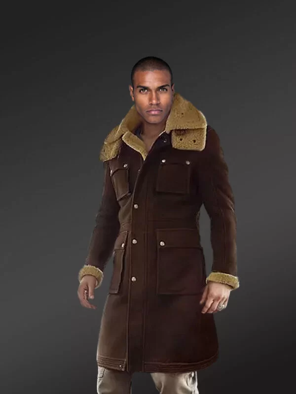 Posh Shearling Long Coat in Coffee for Men