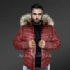 Puffer Leather Down Bomber with Raccoon Fur Hood