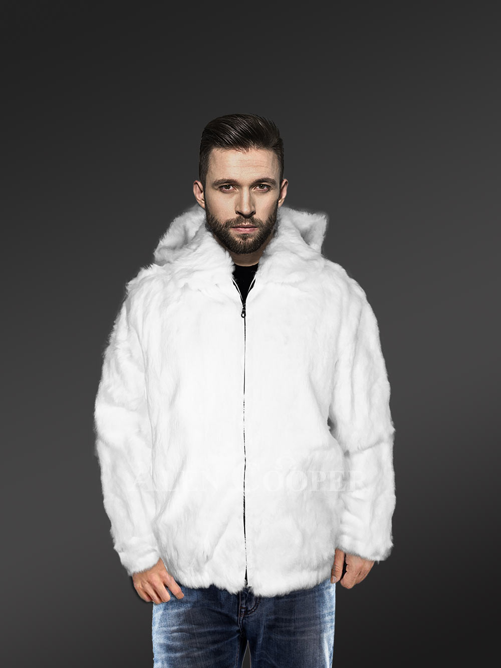 Mens White Coat of Rabbit Fur Lightweight Absolute Comfort