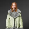 Shearling Biker Jacket with Waist Belt for Women