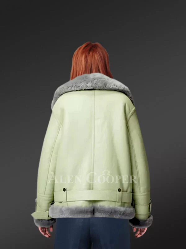 Women Sheepskin Biker Jacket with Belts - Image 2