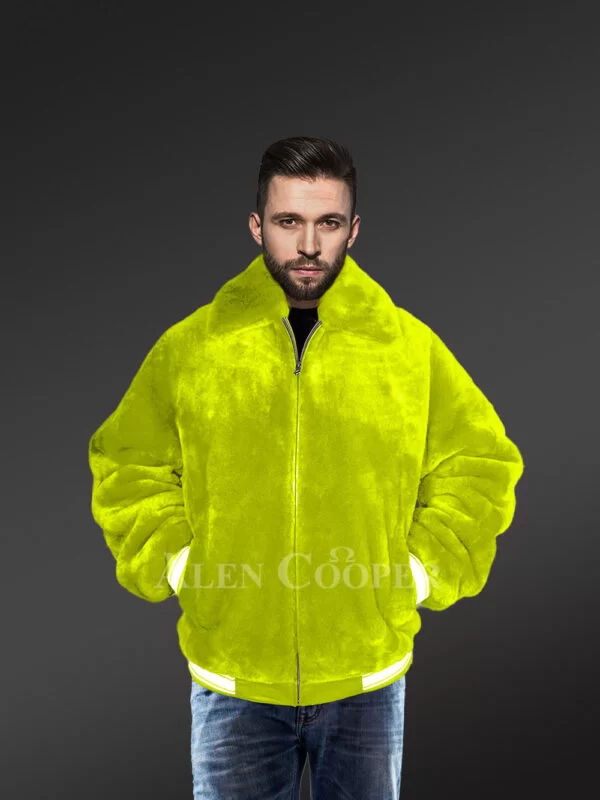 Sheepskin Mouton Varsity Jacket in Bottle Green