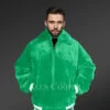 Sheepskin Mouton Varsity Jacket in Light Green