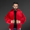 Sheepskin Mouton Varsity Jacket in Red