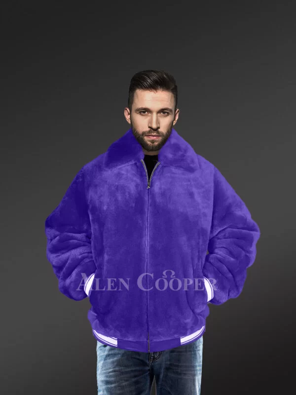 Sheepskin Mouton Varsity Jacket in Violet