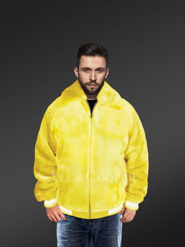 Sheepskin Mouton Varsity Jacket in Yellow