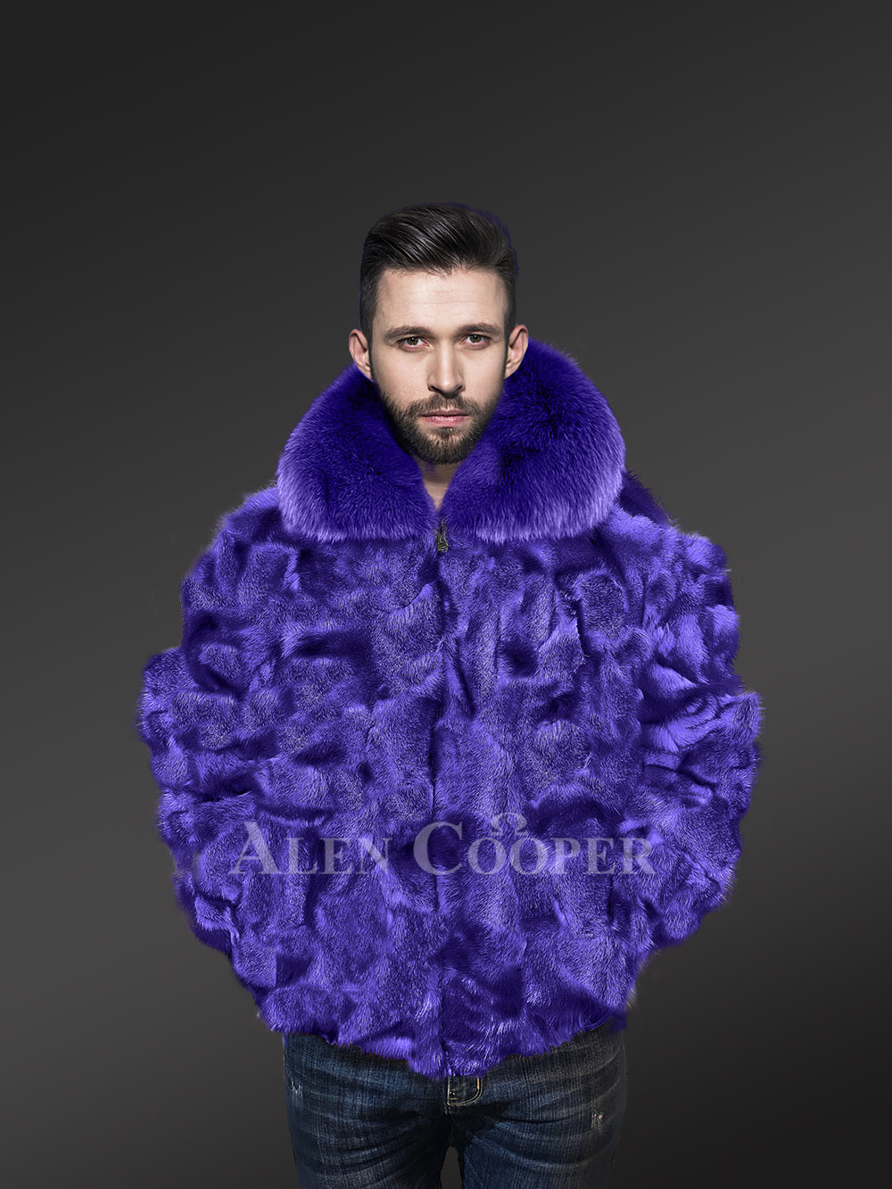 Fox Fur Bomber Jacket in Purple