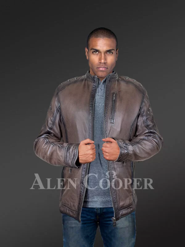 Studded Leather Motorcycle Jacket for Men - Image 3