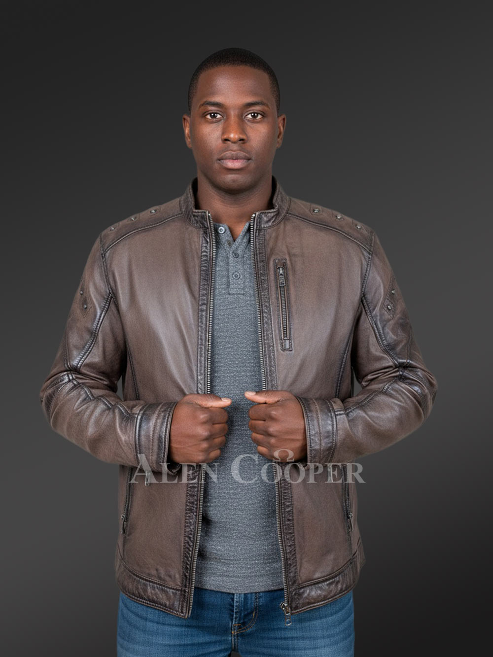 Studded Leather Motorcycle Jacket for Men