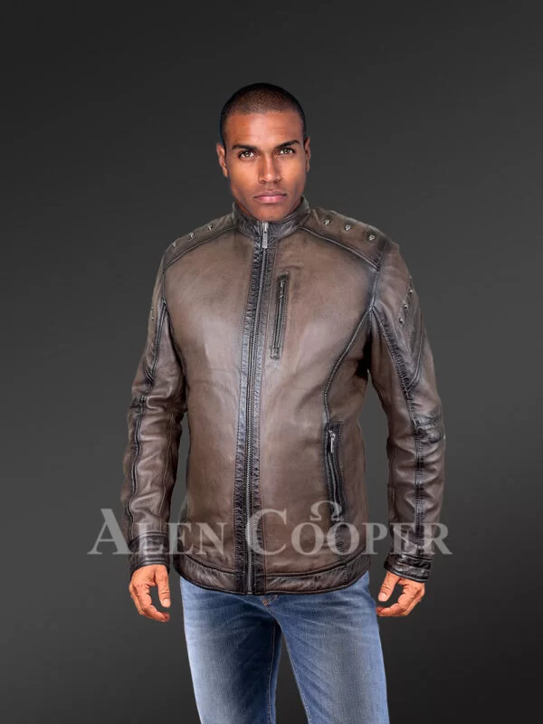 Studded Leather Motorcycle Jacket for Men - Image 4