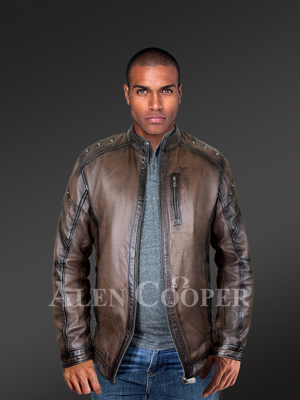 Studded Leather Motorcycle Jacket for Men