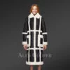 Women Shearling Classic long black White Coat