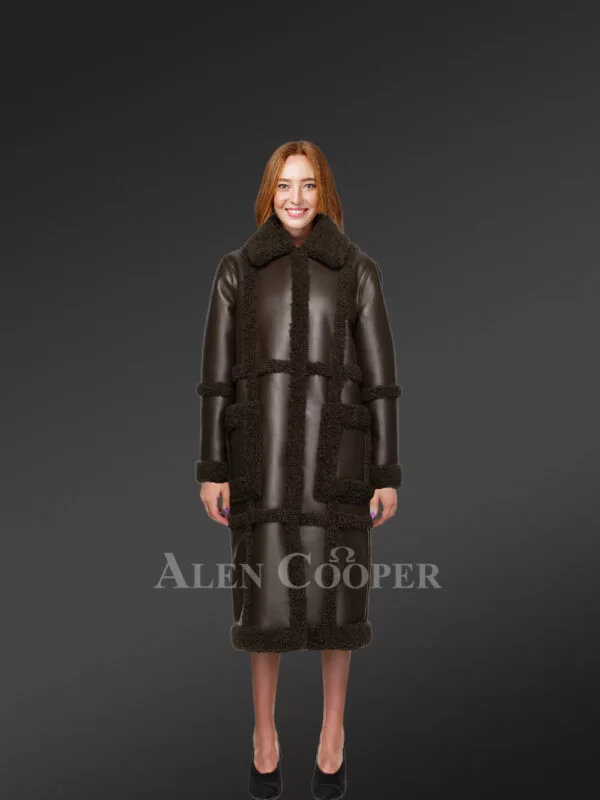 Womens Long Coat in Shearling Wool to Look Effortlessly Elegant - Image 3