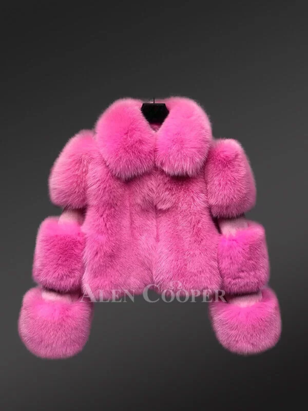 Fox Fur Crop Coat in Pink