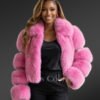 Fox fur crop coat for womens