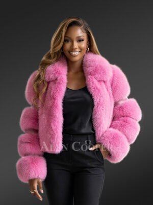 Fox fur crop coat for womens