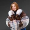 Mink Coat for Women with Fox Fur Accents sideview
